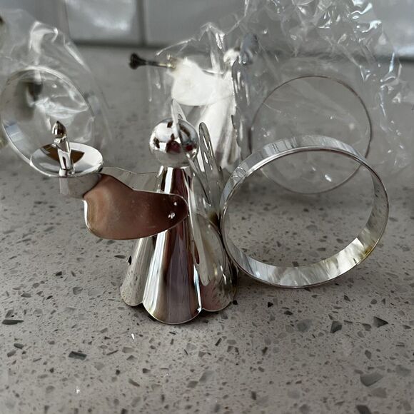 4 Vintage Angel Napkin Rings Trumpet Cymbals Candle Book Silver Plated in Box - Picture 4 of 8